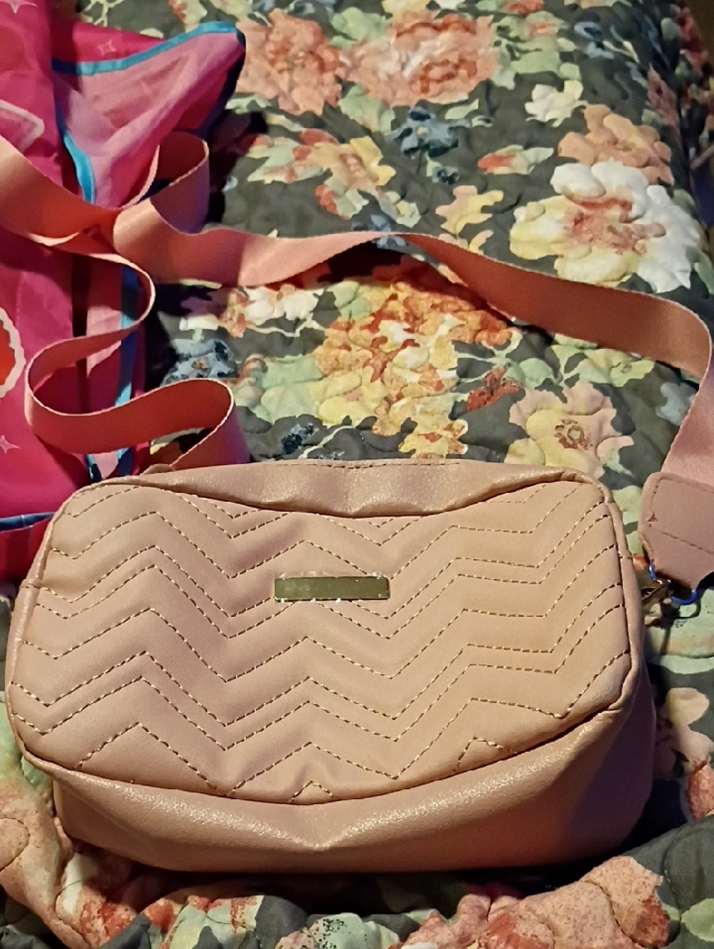 Othr Peach Quilted Crossbody Bag with Chevron Stitching